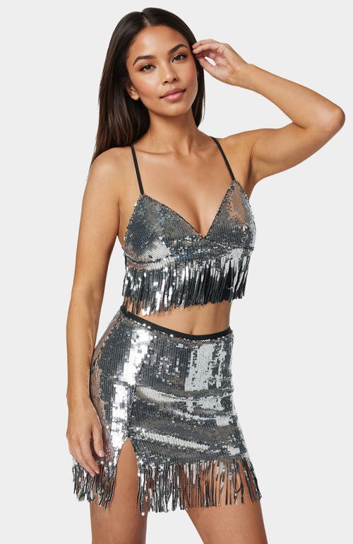 Bebe Lace Shrug And Sequins Cami In Gray