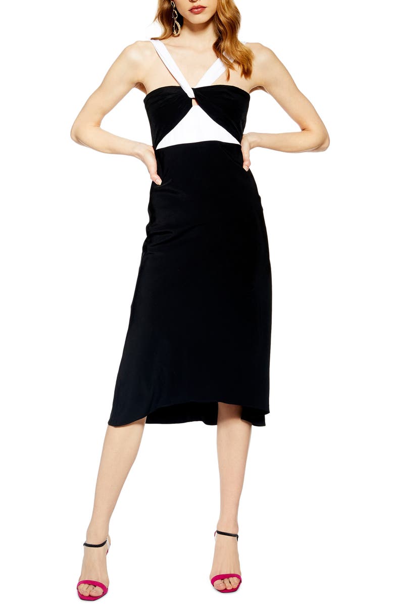 Topshop Halter Midi Cocktail Dress, Main, color, 