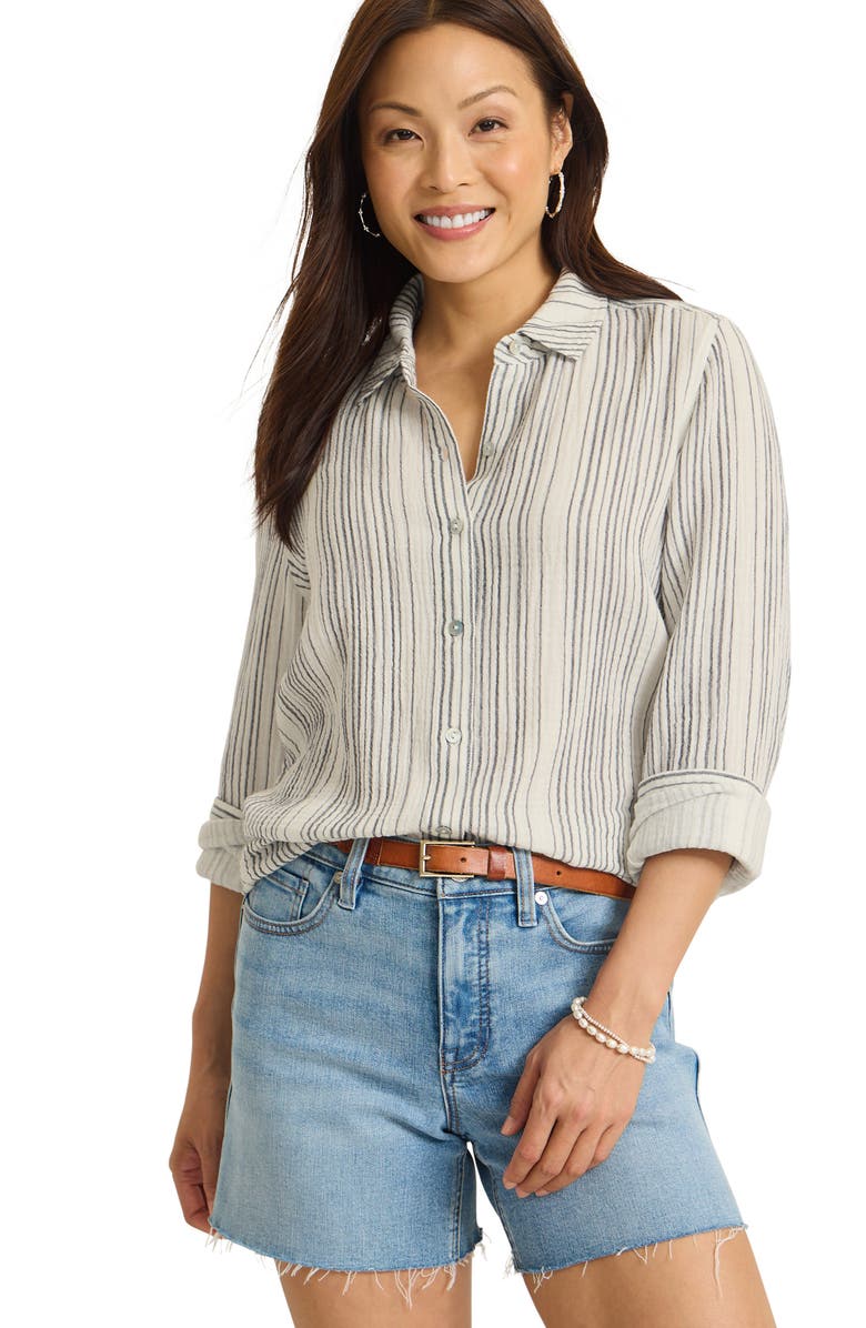 Tommy Bahama Luminous Tide Stripe Cotton Gauze Button-Up Shirt, Alternate, color, 