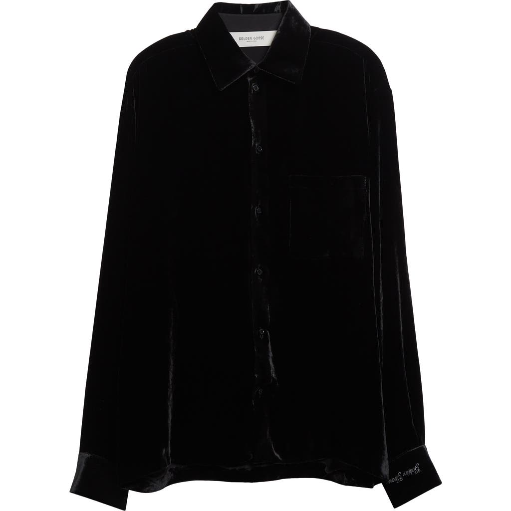 Golden Goose Journey Collection Boxy Washed Velvet Button-up Shirt In Black