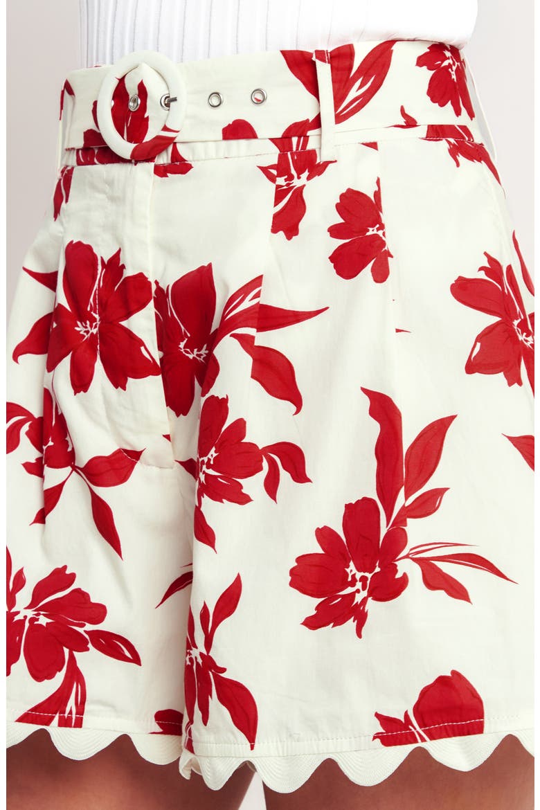 Floral Belted Cotton Shorts, Alternate, color, OFF WHITE/ RED
