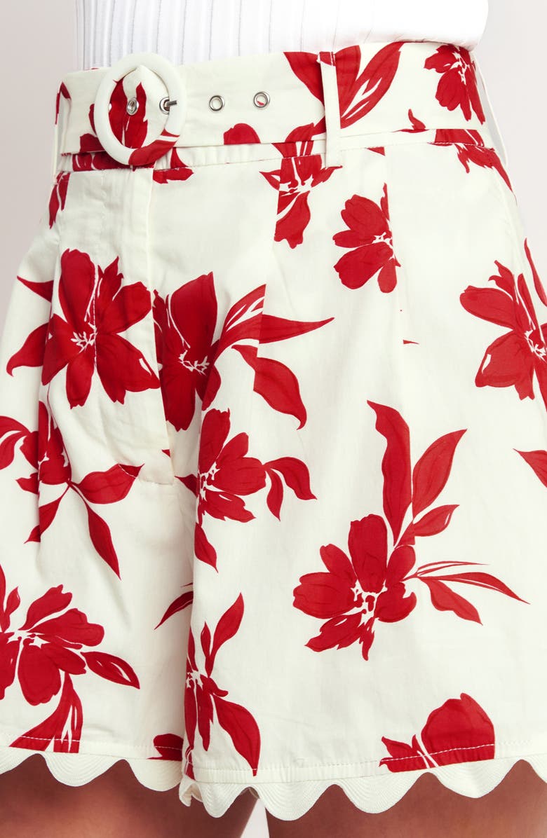 FLYING TOMATO Floral Belted Cotton Shorts, Alternate, color, Off White/ Red