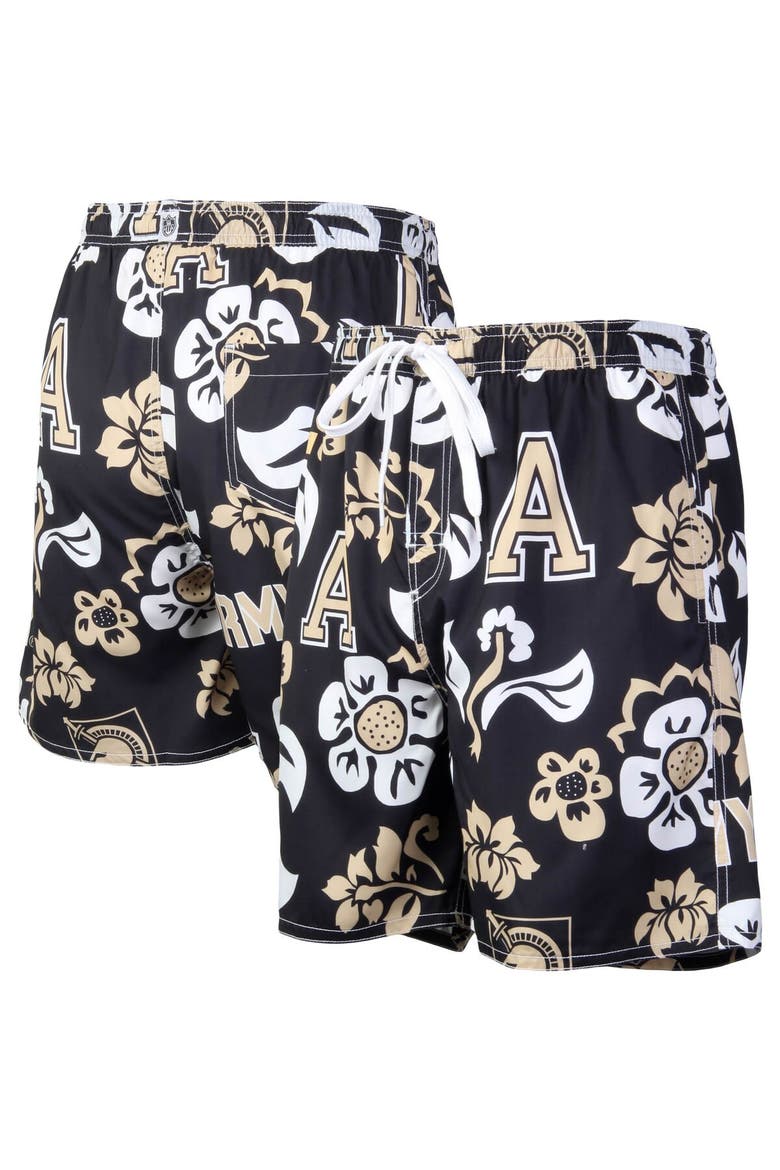 Men's Wes & Willy Black Army Black Knights Floral Volley Logo Swim Trunks, Main, color, Black