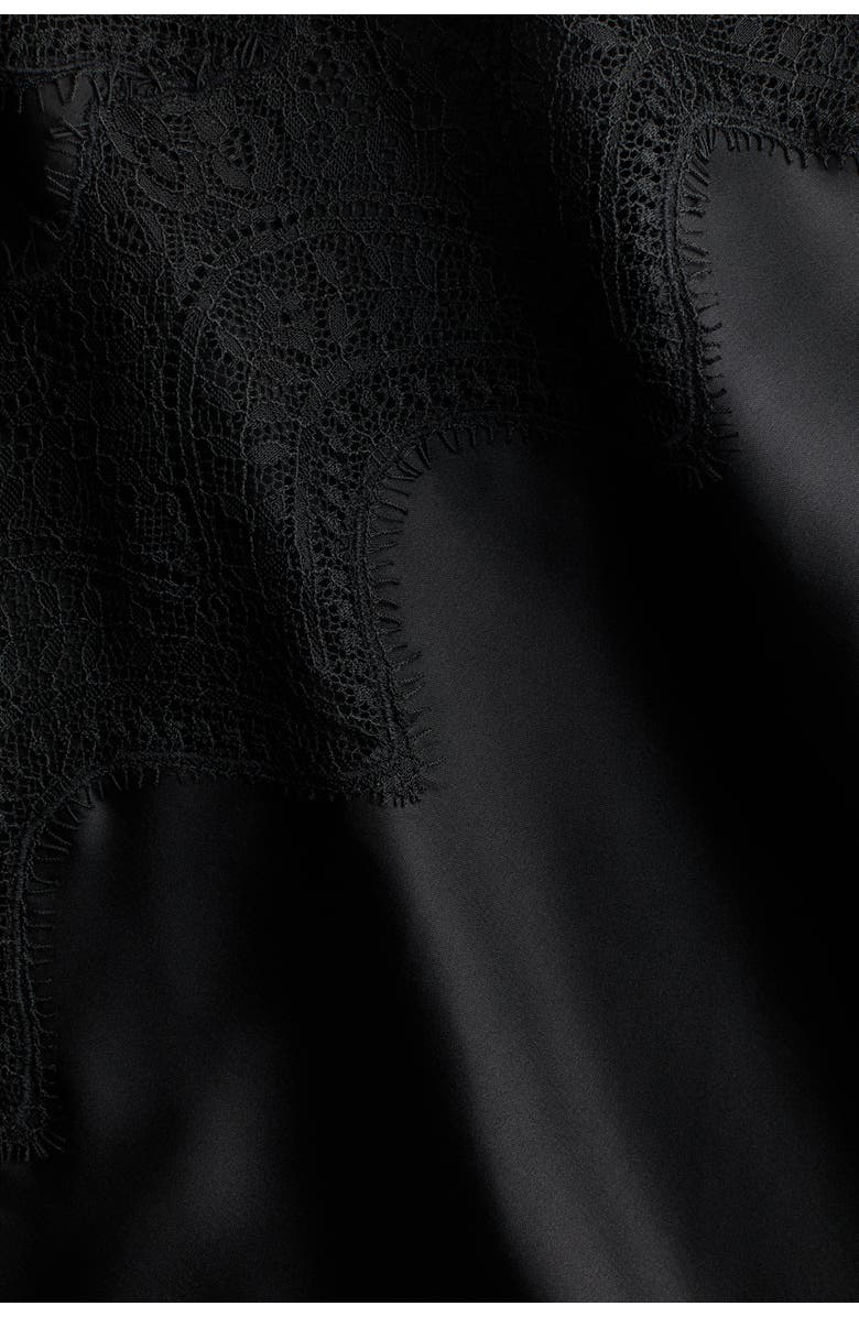 H&M Lace-trimmed Strappy Satin Top, Alternate, color, Black