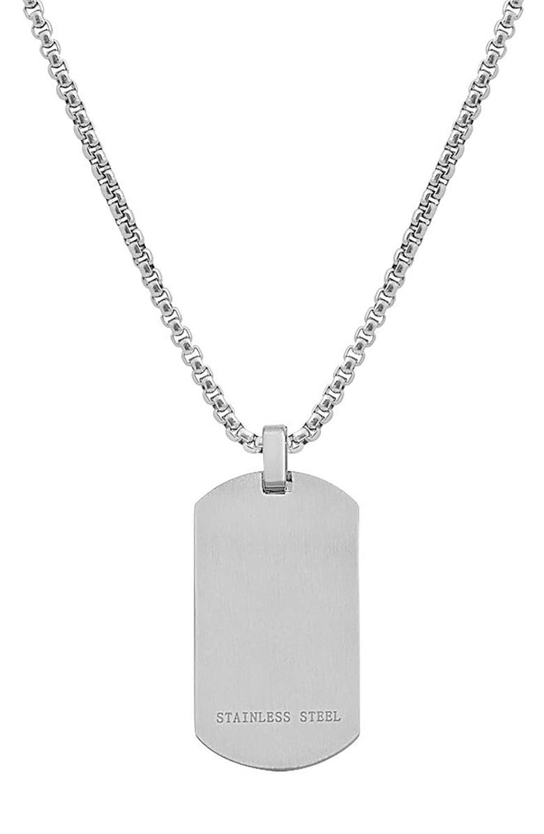 GEOFFREY BEENE Men's Stainless Steel Cubic Zirconia Dog Tag Pendant Necklace, Alternate, color, Black