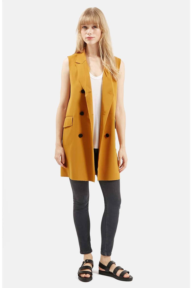 Sleeveless Double Breasted Jacket, Main, color, MUSTARD