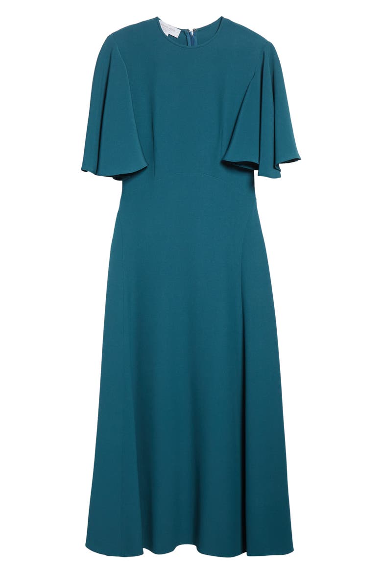 Flutter Sleeve Crepe Cady Midi Dress, Alternate, color, TEAL