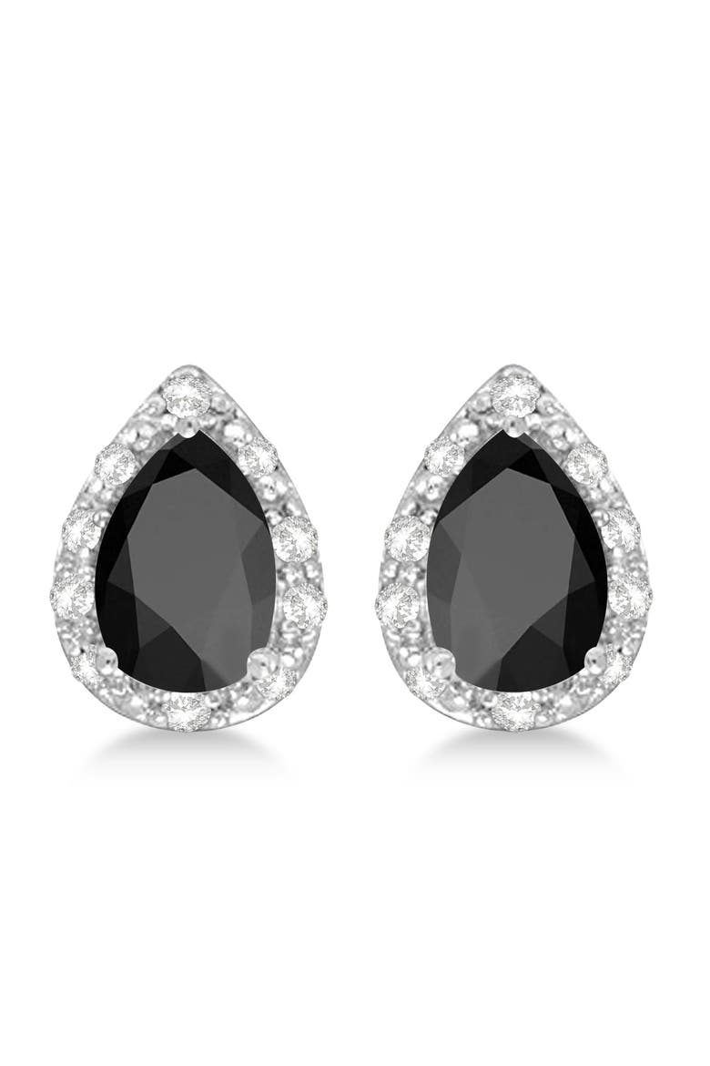 Pear Stud Earrings 14k, Main, color, 1.72ct,Onyx,White Gold