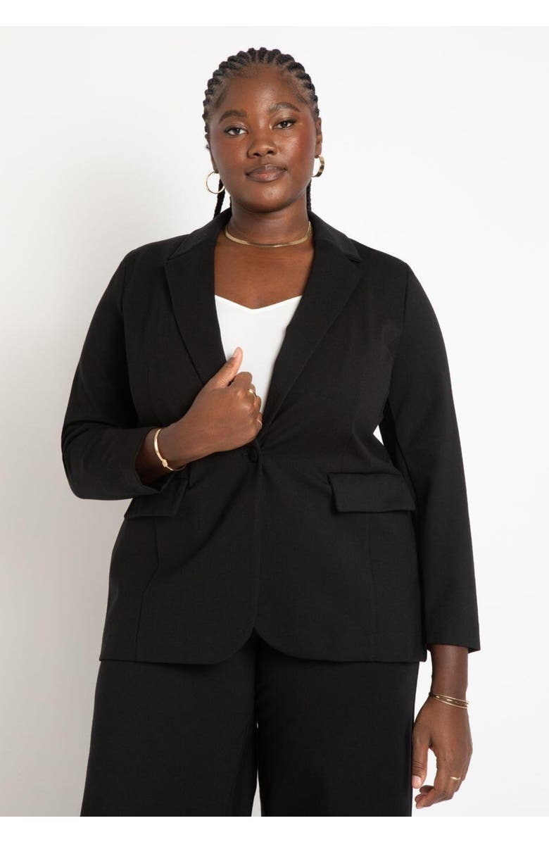 ELOQUII The Ultimate Stretch Long One Button Blazer, Alternate, color, Totally Black