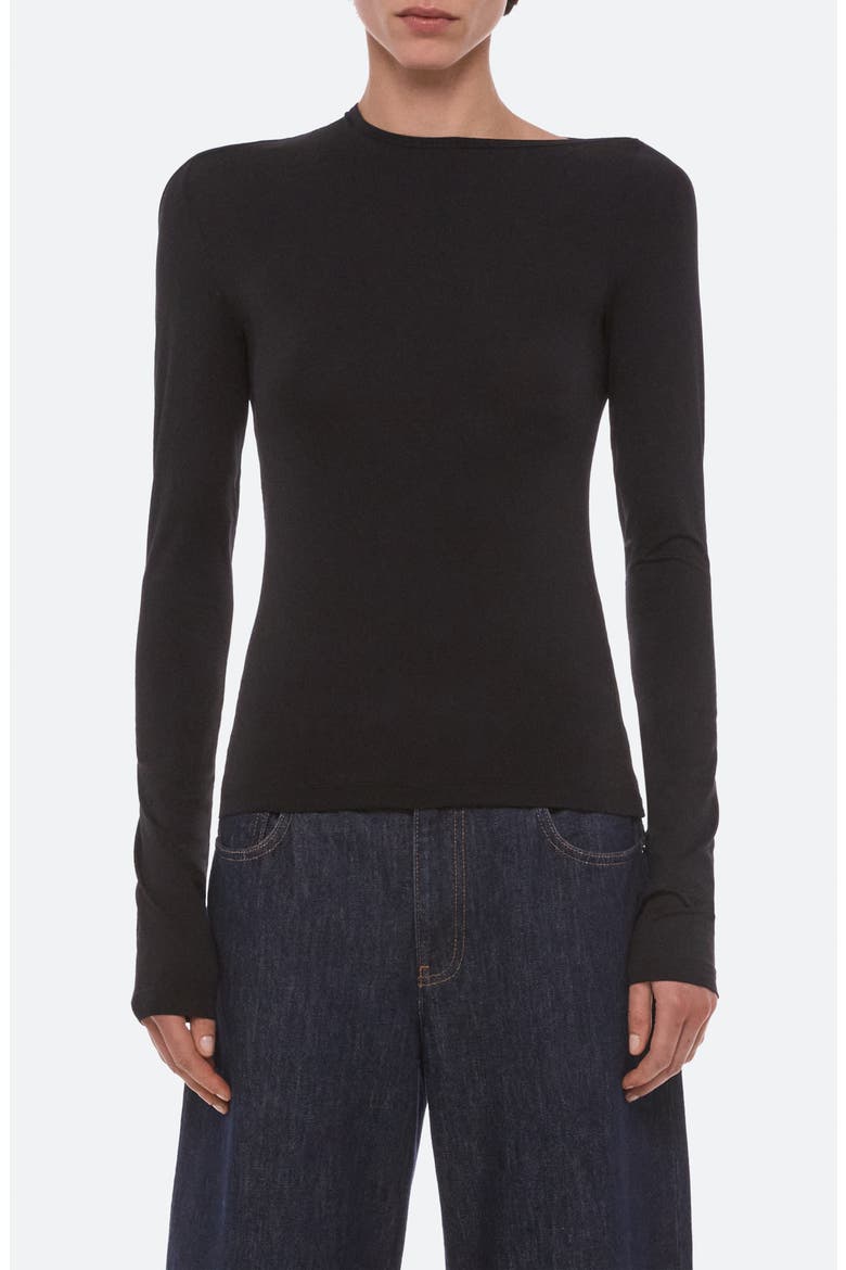 Asymmetrical Cutout Long Sleeve T-Shirt, Main, color, BLACK