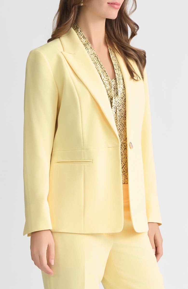 KASPER Peak Lapel Stretch Crepe Peplum Blazer, Alternate, color, Pale Yellow