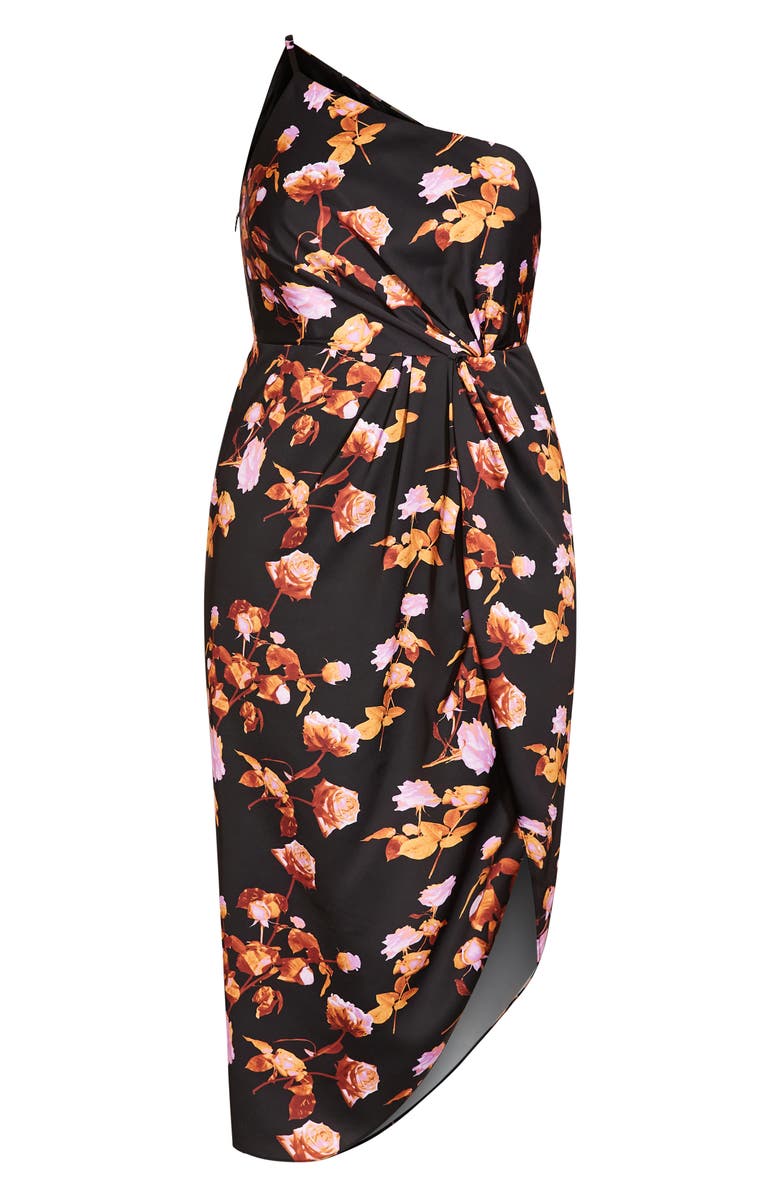 City Chic Vivid Floral One-Shoulder Dress, Alternate, color, Print