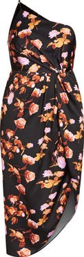 City Chic Vivid Floral One-Shoulder Dress