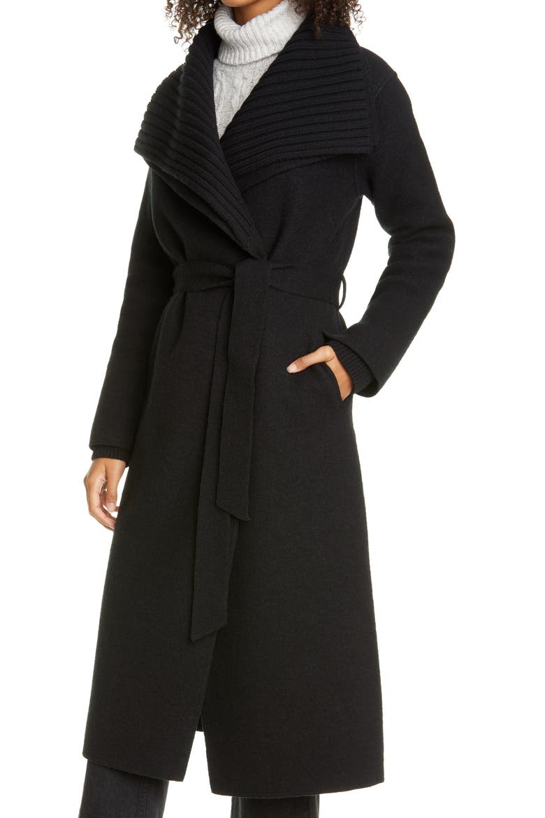 Maryn Wool Blend Wrap Coat, Alternate, color, CAVIAR