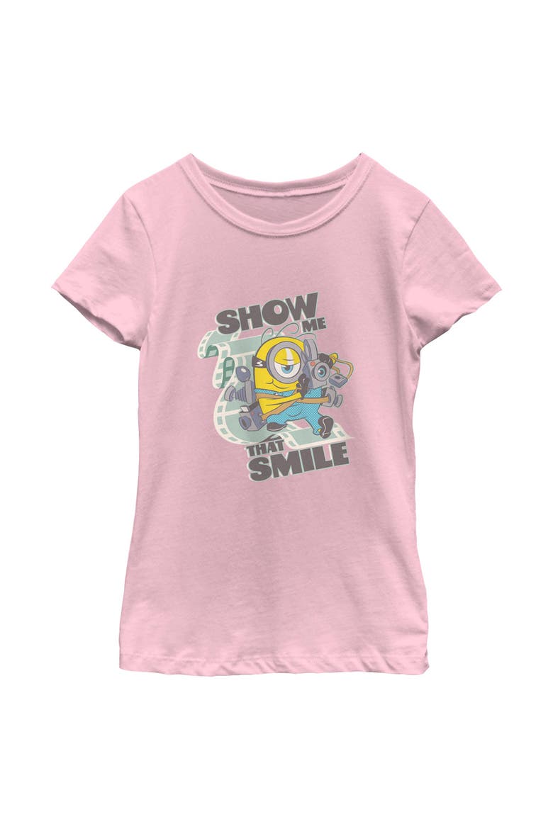 Girl's Minions & Monsters Smile At the Camera  Graphic T-Shirt, Main, color, Light Pink