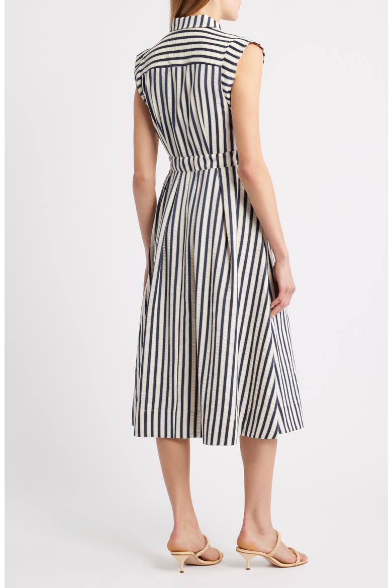 Stripe Belted Seersucker Midi Shirtdress, Alternate, color, NAVY/ WHITE