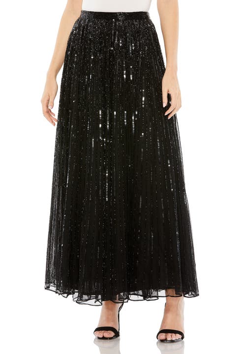 Long Sequin Embellished Chiffon Evening Skirt