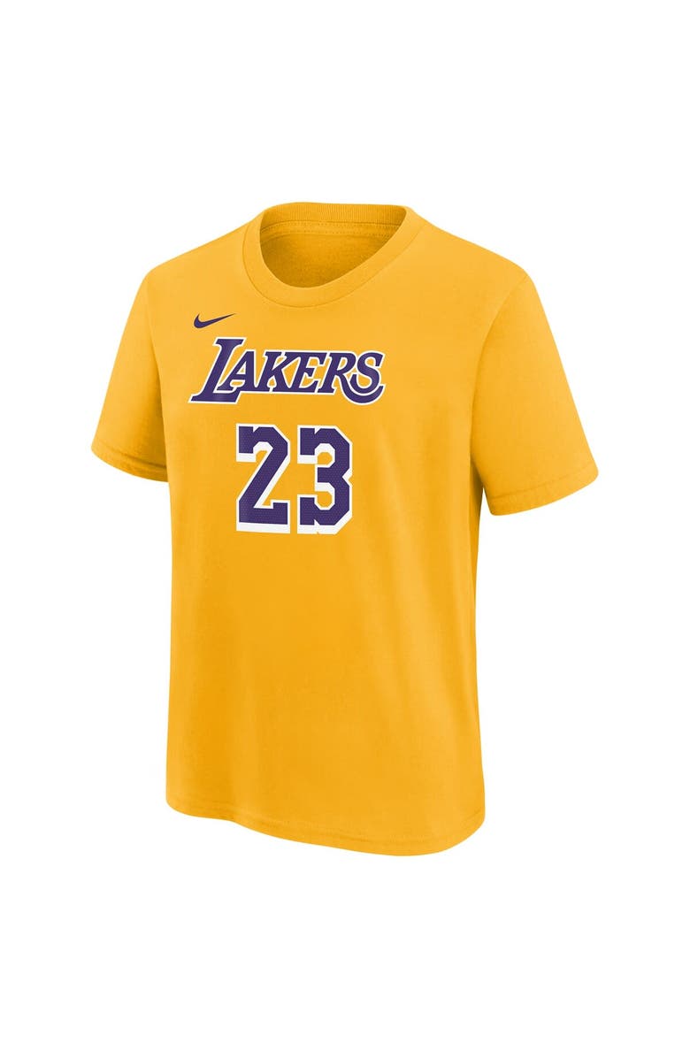 Nike Youth LeBron James Gold Los Angeles Lakers Icon Name & Number T-Shirt, Alternate, color, Gold