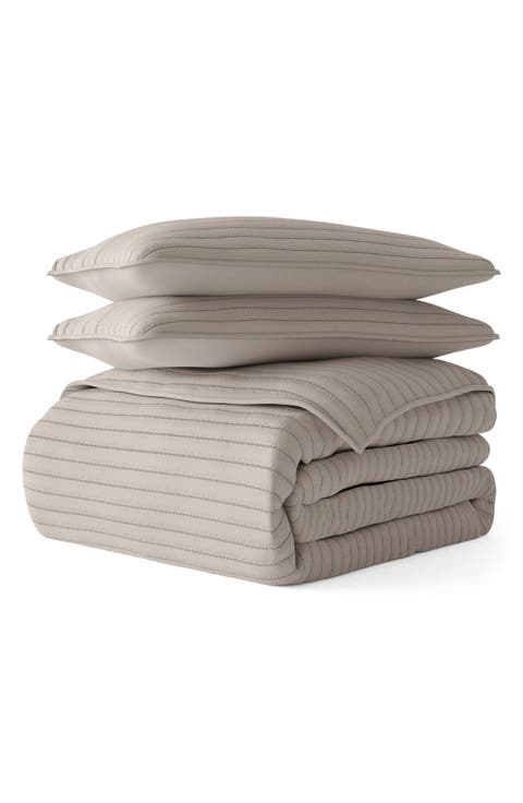 All Season Stripe Stitch 3-Piece Down Alternative Quilt Set