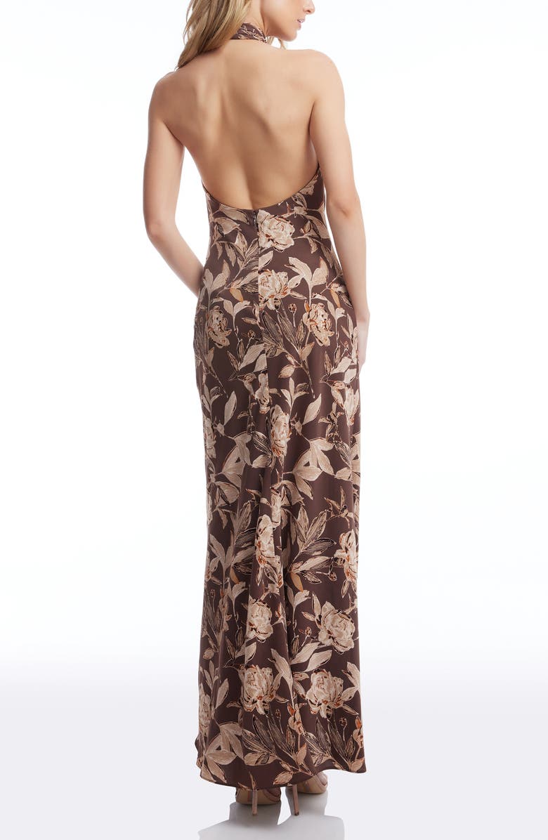 Dress the Population Olivia Floral Halter Neck Gown, Alternate, color, Mocha Multi