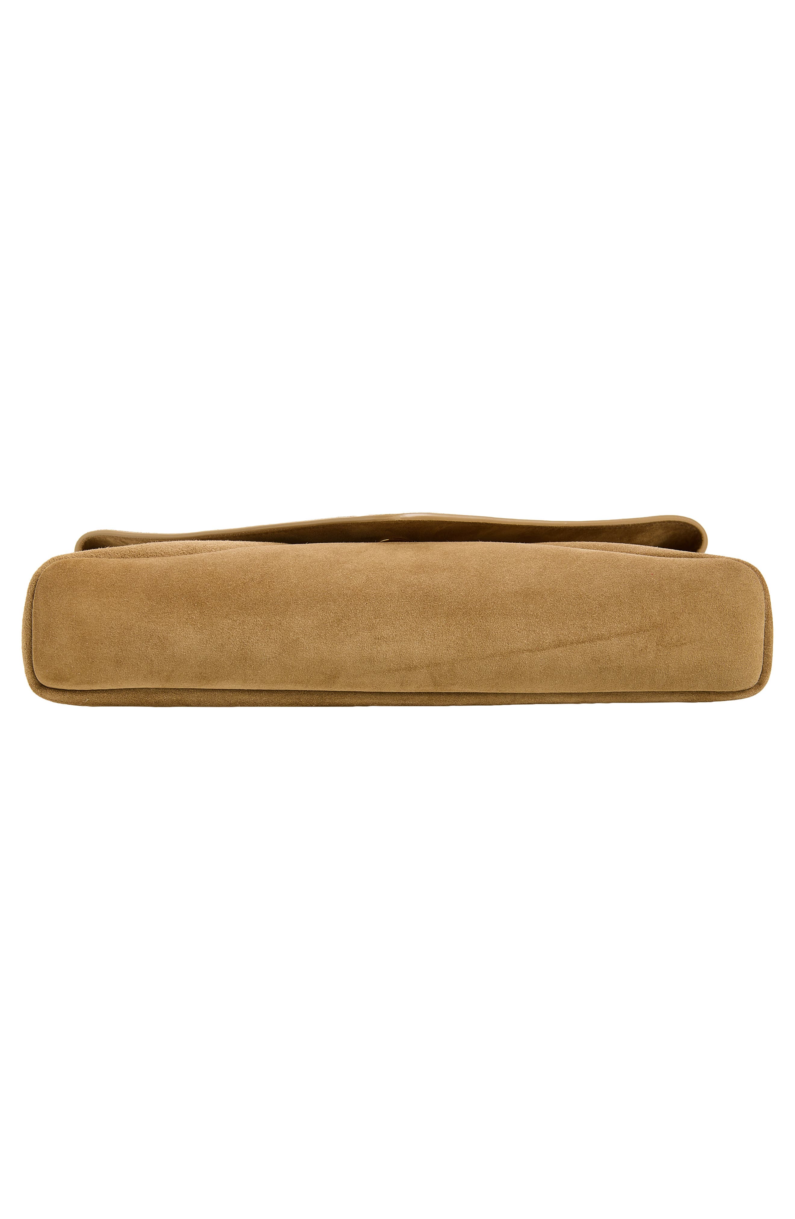 Saint Laurent Large Cassandre Suede Envelope Clutch, Alternate, color, Light Cumin