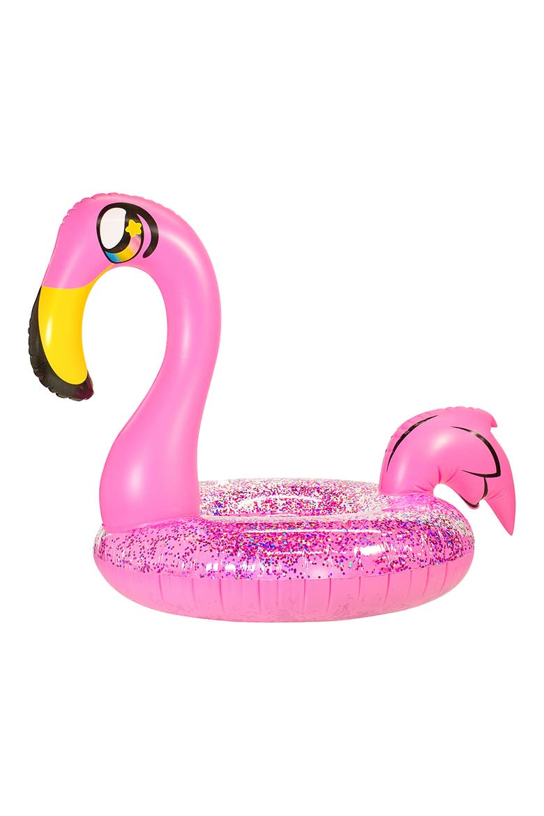 Flamingo Glitter Tube Pool Float, Main, color, PINK
