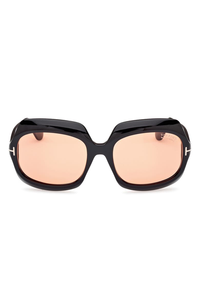 TOM FORD Ren 60mm Geometric Sunglasses, Main, color, Black/Other / Brown
