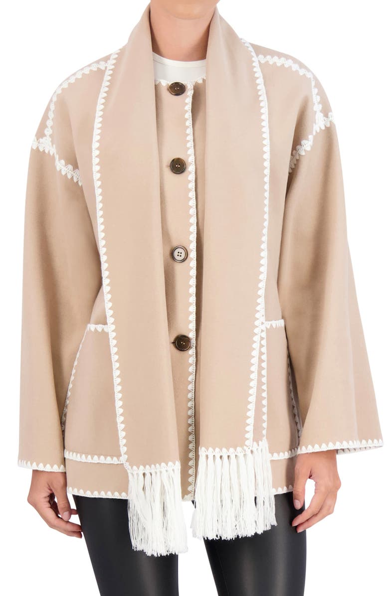 Ookie & Lala Faux Wool Scarf Coat, Main, color, Camel