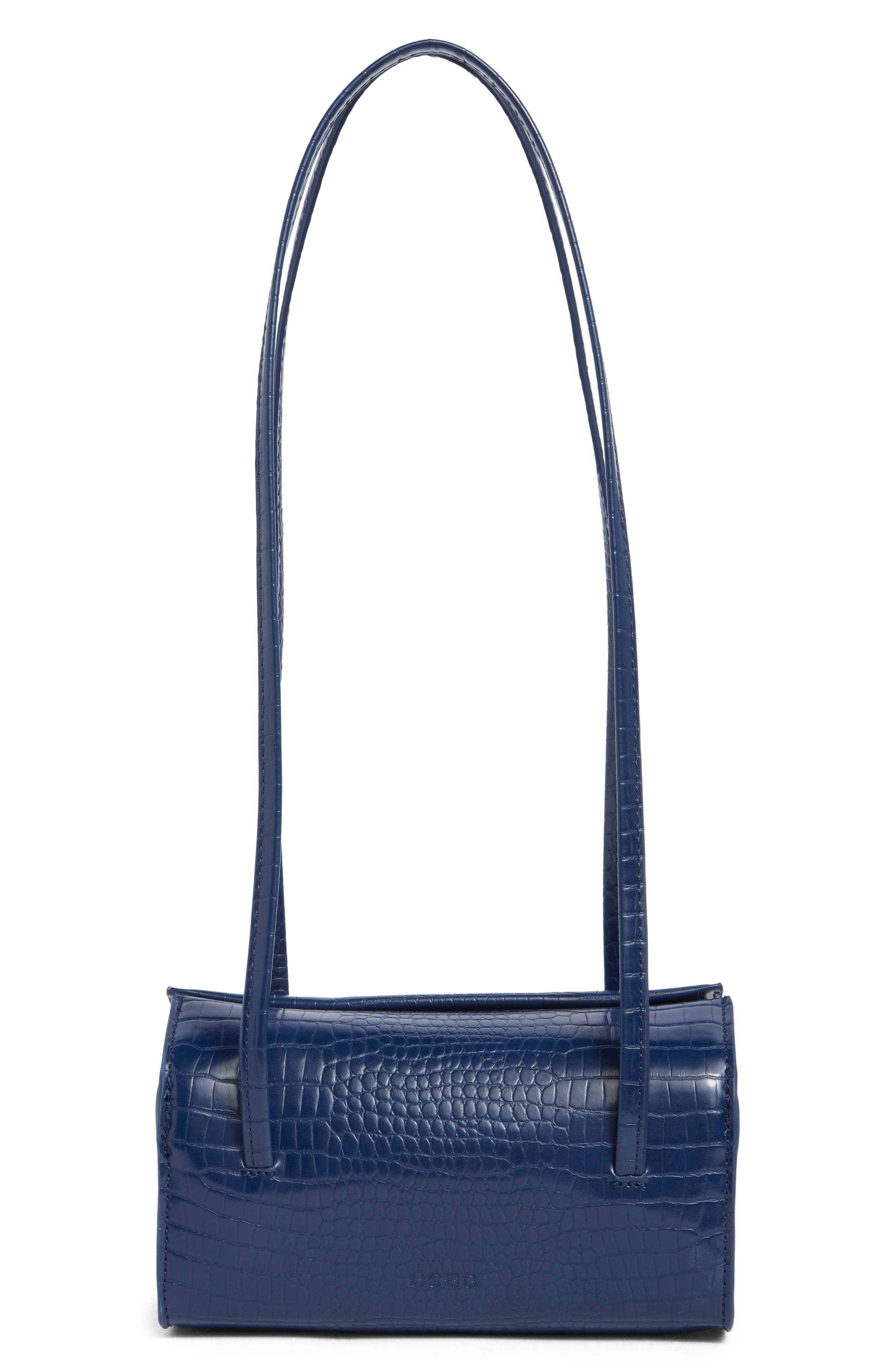 Mini Croc Embossed Faux Leather Barrel Bag, Alternate, color, DEEP NAVY