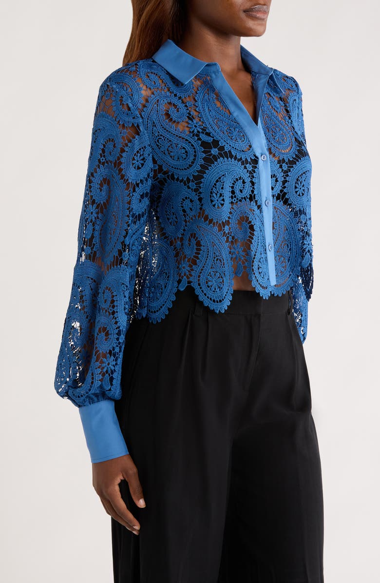 L'AGENCE Odelia Lace Crop Button-Up Shirt, Alternate, color,