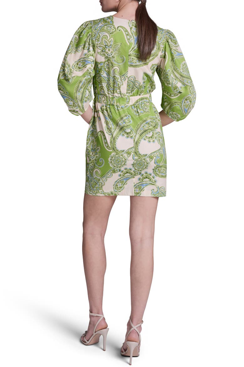 Paisley Puff Sleeve Ruched Minidress, Alternate, color, CITRUS TWIST