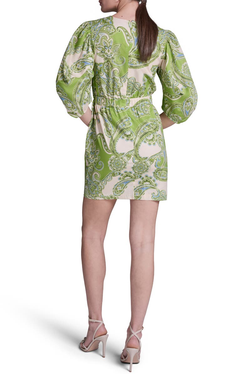 BCBG Paisley Puff Sleeve Ruched Minidress, Alternate, color, Citrus Twist