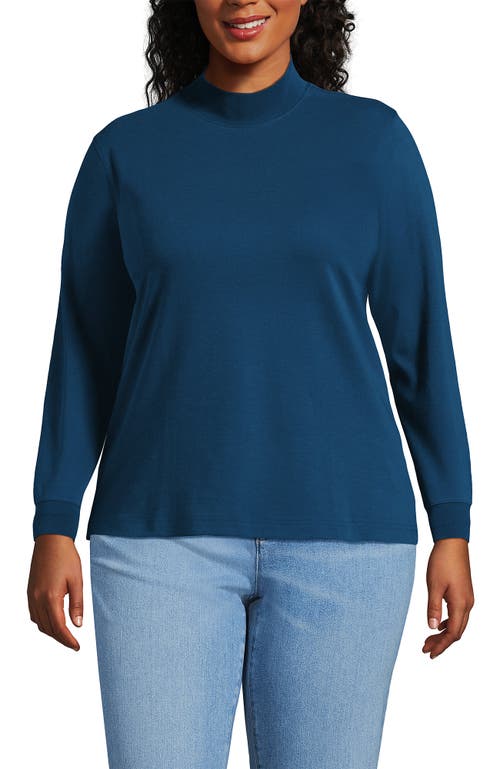 Lands' End Relaxed Cotton Long Sleeve Mock Turtleneck In Blue