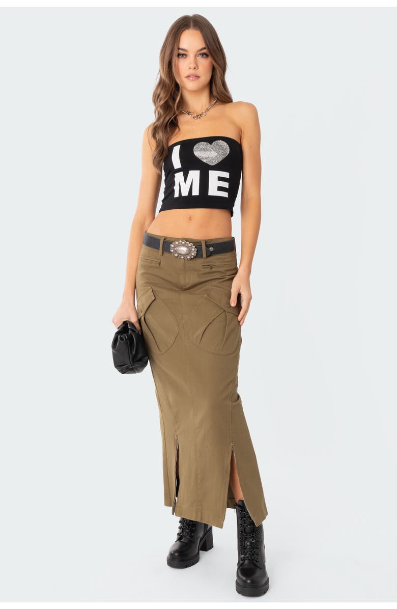 EDIKTED I Love Me Rhinestone Stretch Cotton Graphic Tube Top, Alternate, color,