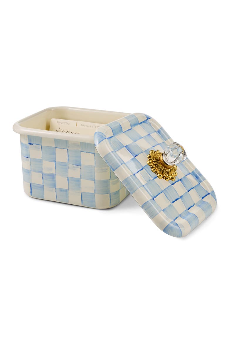 Emerald Check Enameled Steel Recipe Box, Main, color, BLUE