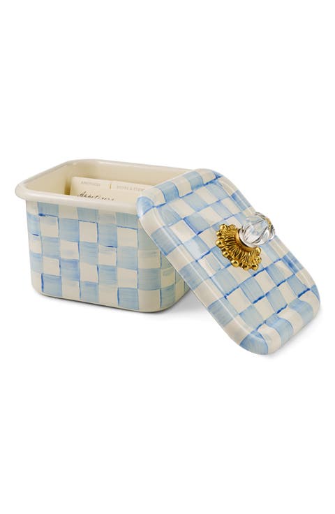 Emerald Check Enameled Steel Recipe Box