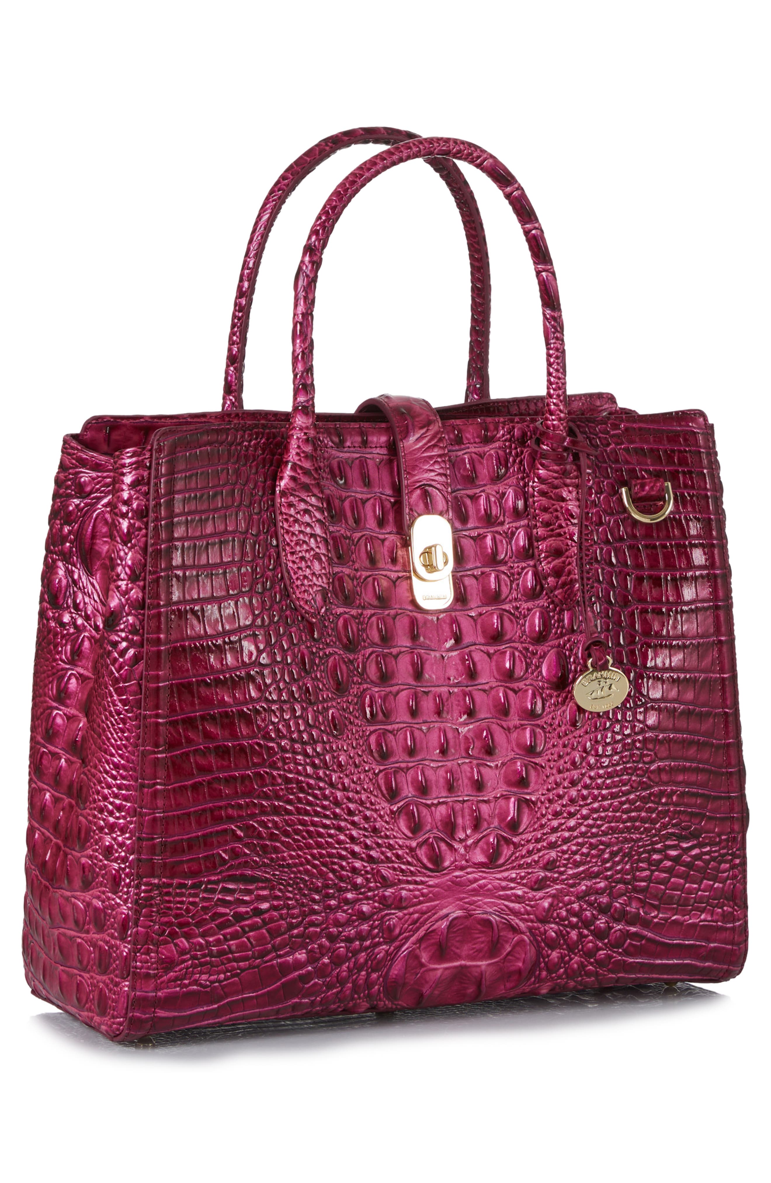 Brahmin Nakita Croc Embossed Leather Satchel, Alternate, color, 