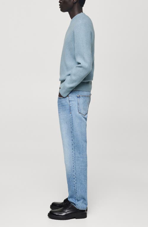 Mango Waffle Texture Crewneck Sweater In Sky Blue