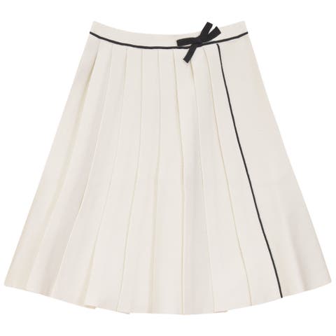 Pleated Knit Contrast Tape Tie Skirt (Big Kid)