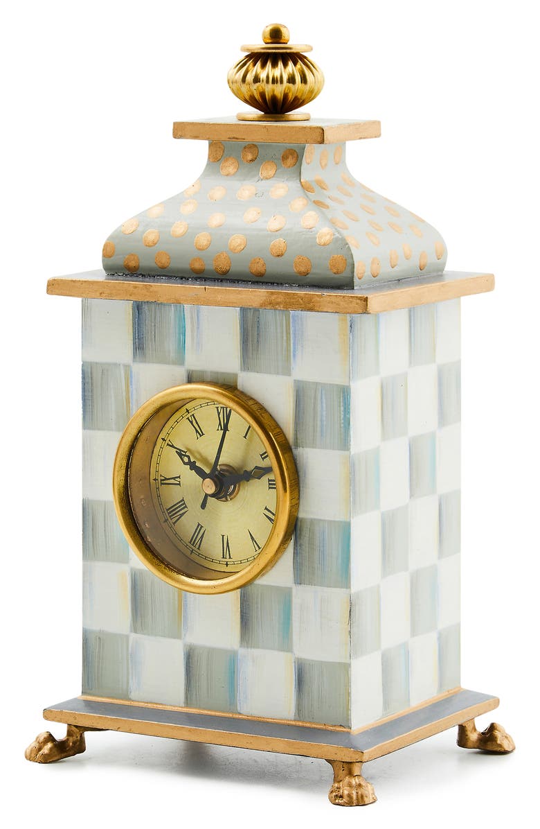 MACKENZIE CHILDS Sterling Check Wood Desk Clock, Alternate, color, Grey/ White