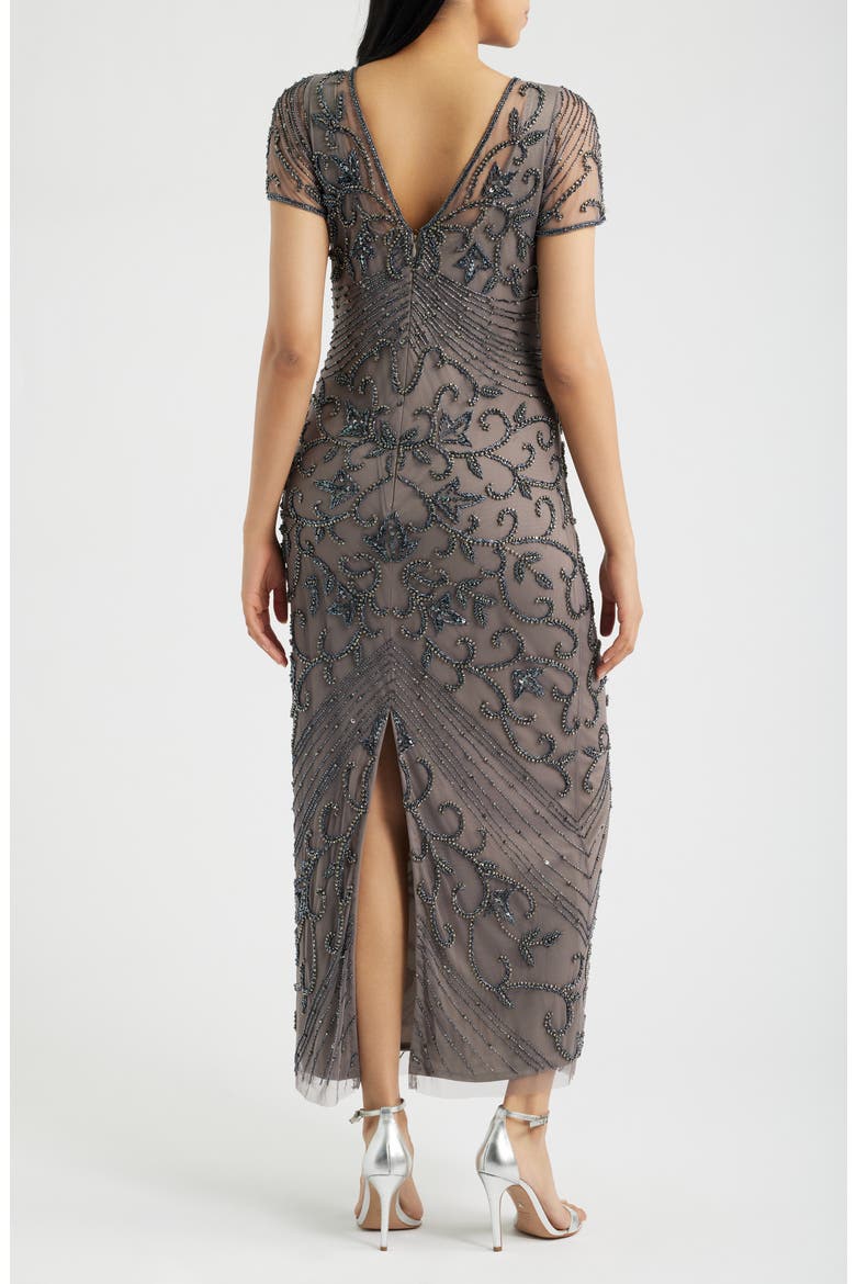 Beaded Mesh Column Gown, Alternate, color, SMOKE 021