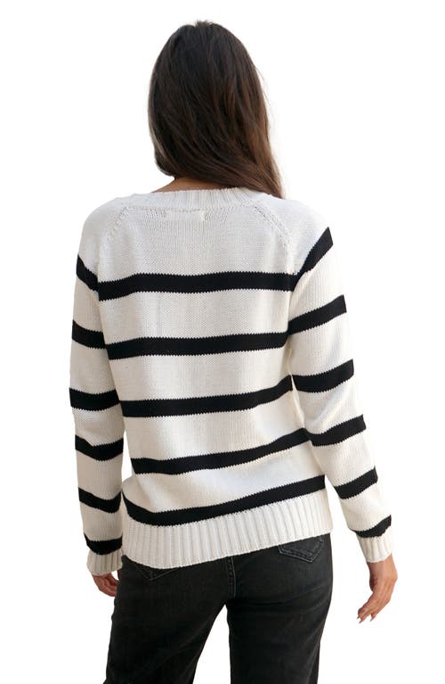 Paneros Clothing Sloane Stripe Cotton Crewneck Sweater In Off White Stripe