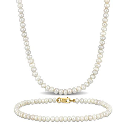 2-Piece Set Cultured Pearl Necklace & Bracelet 14k