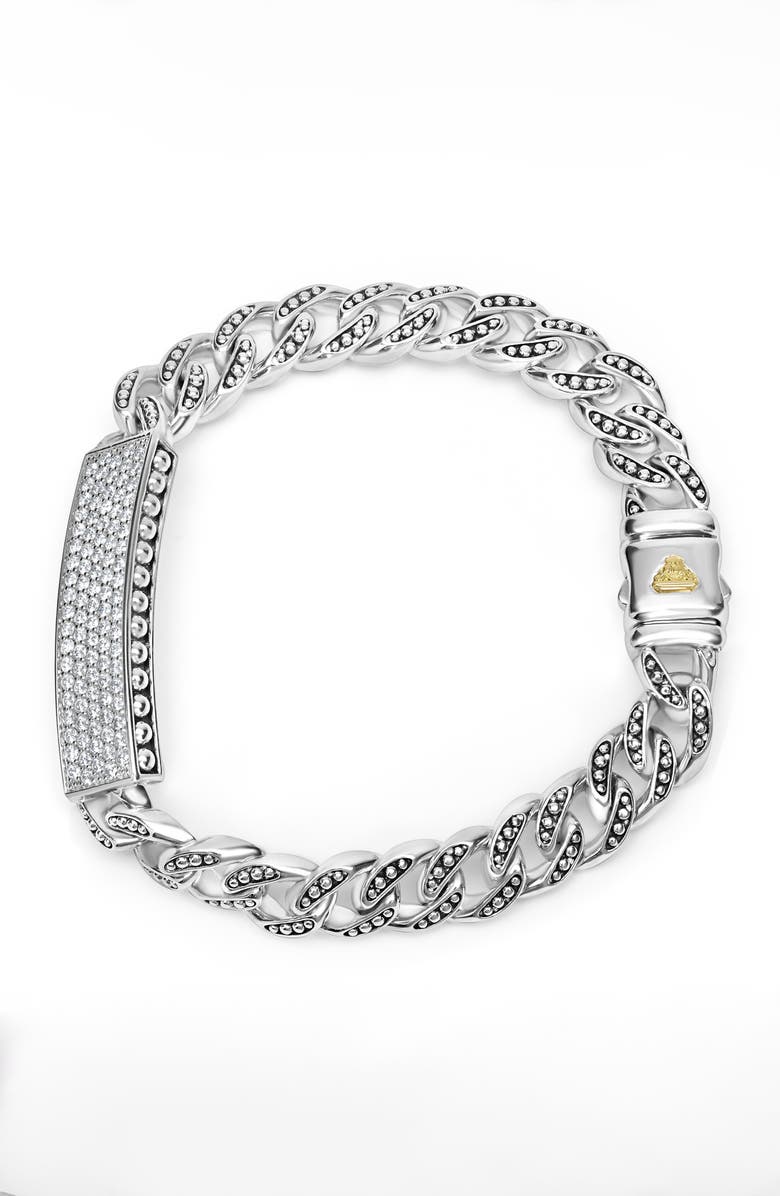 LAGOS Men's Anthem Pavé Bar Curb Chain Bracelet, Alternate, color, Silver