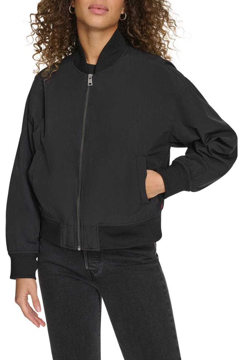 Relaxed Bomber Jacket, Main, color, BLACK