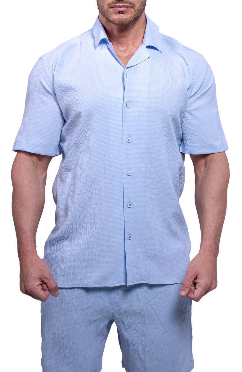 Maceoo Everyday Sky Blue Short Sleeve Button-Up Shirt, Main, color, Blue