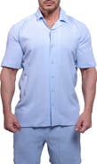 Maceoo Everyday Sky Blue Short Sleeve Button-Up Shirt