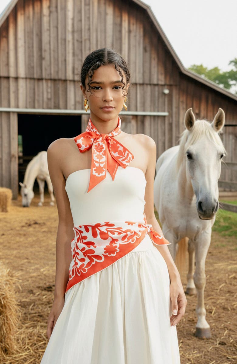 Jessie Zhao New York Double Sided Silk Scarf Red Blessing, Alternate, color, Red