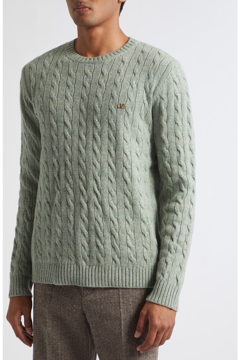 Maglia VLOGO Signature Cabled Virgin Wool Crewneck Sweater, Alternate, color, STONE