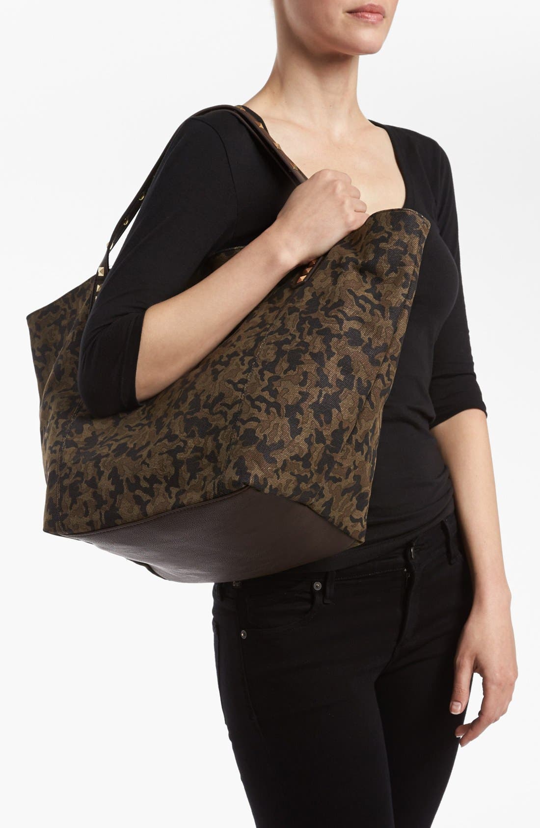 Steve Madden Studded Tote, Extra Large, Alternate, color, CAMOUFLAGE